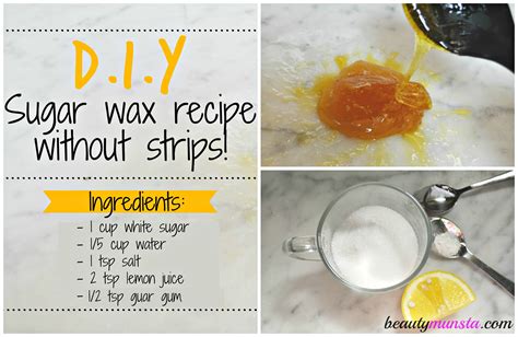 Sugar wax recipe - SUGAR WAX RECIPE. 2 cups sugar 1/4 cup lemon juice (freshly squeezed or from a bottle) 1/4 cup water Candy Thermometer. 1. Put sugar, lemon juice and water into a saucepan. 2. Set heat on low until sugar is fully dissolved in the lemon juice/water mixture. 3. Raise heat - but do not walk away from stove, even for a second. 4. As the mixture …